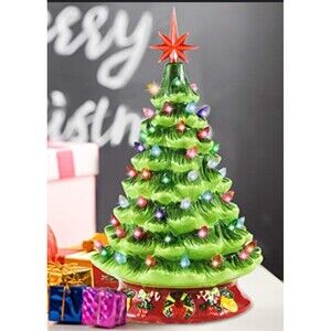 Joiedomi 15" Ceramic Pre-Lit Multi-Color Lights Christmas Tree Hand Paint Red